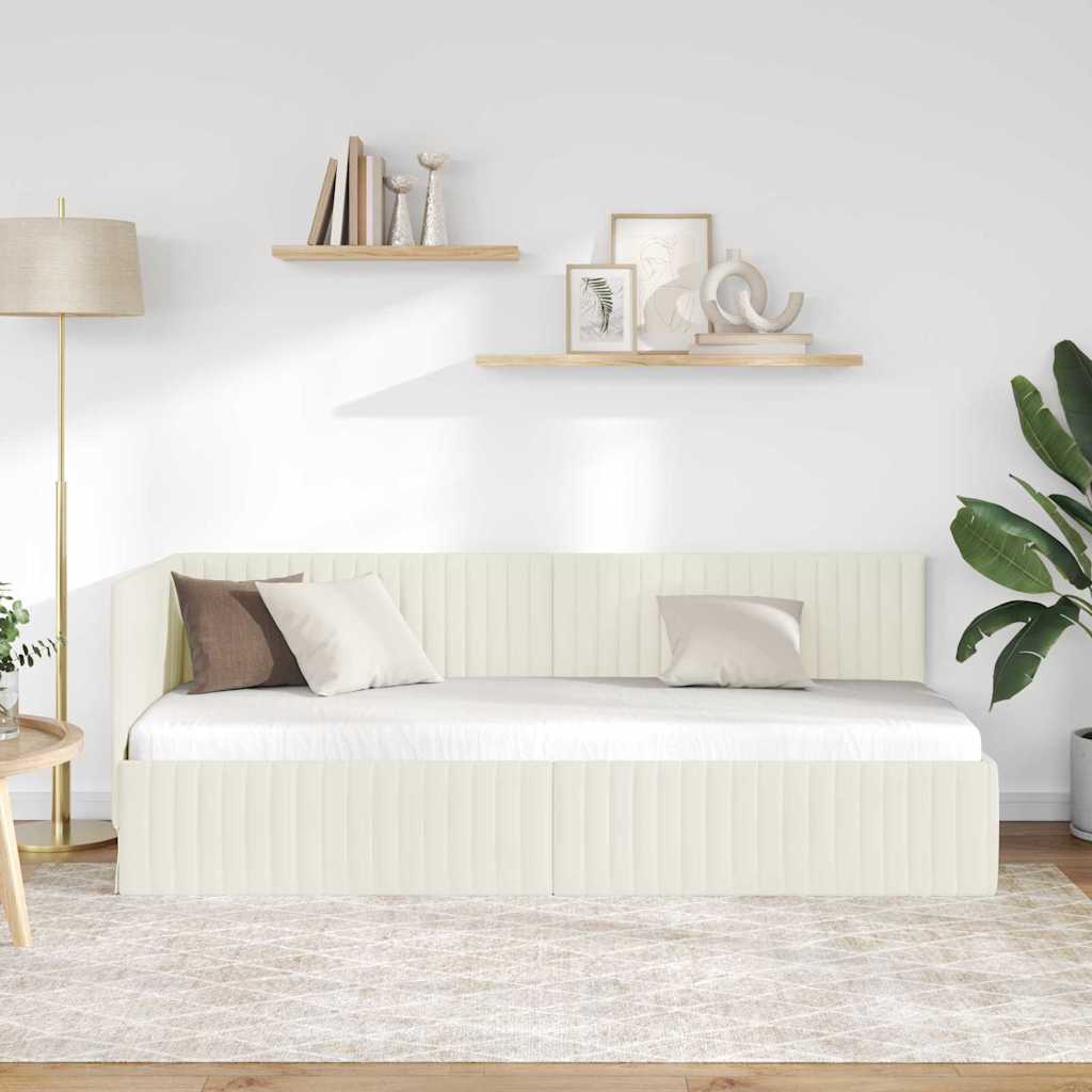 Kutni okvir kreveta s uzglavljem Krema 80 cm x 200 cm Baršun