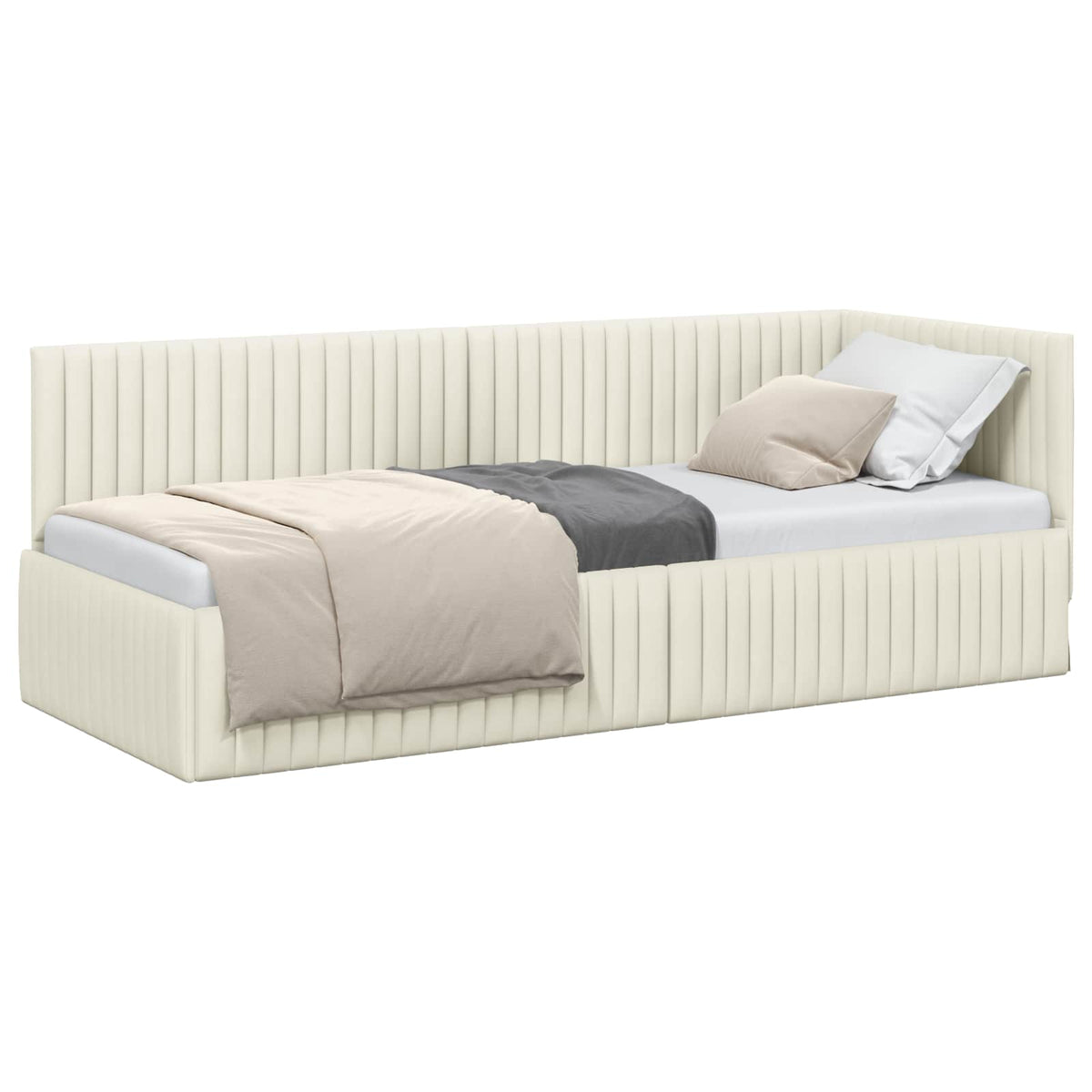 Kutni okvir kreveta s uzglavljem Krema 80 cm x 200 cm Baršun