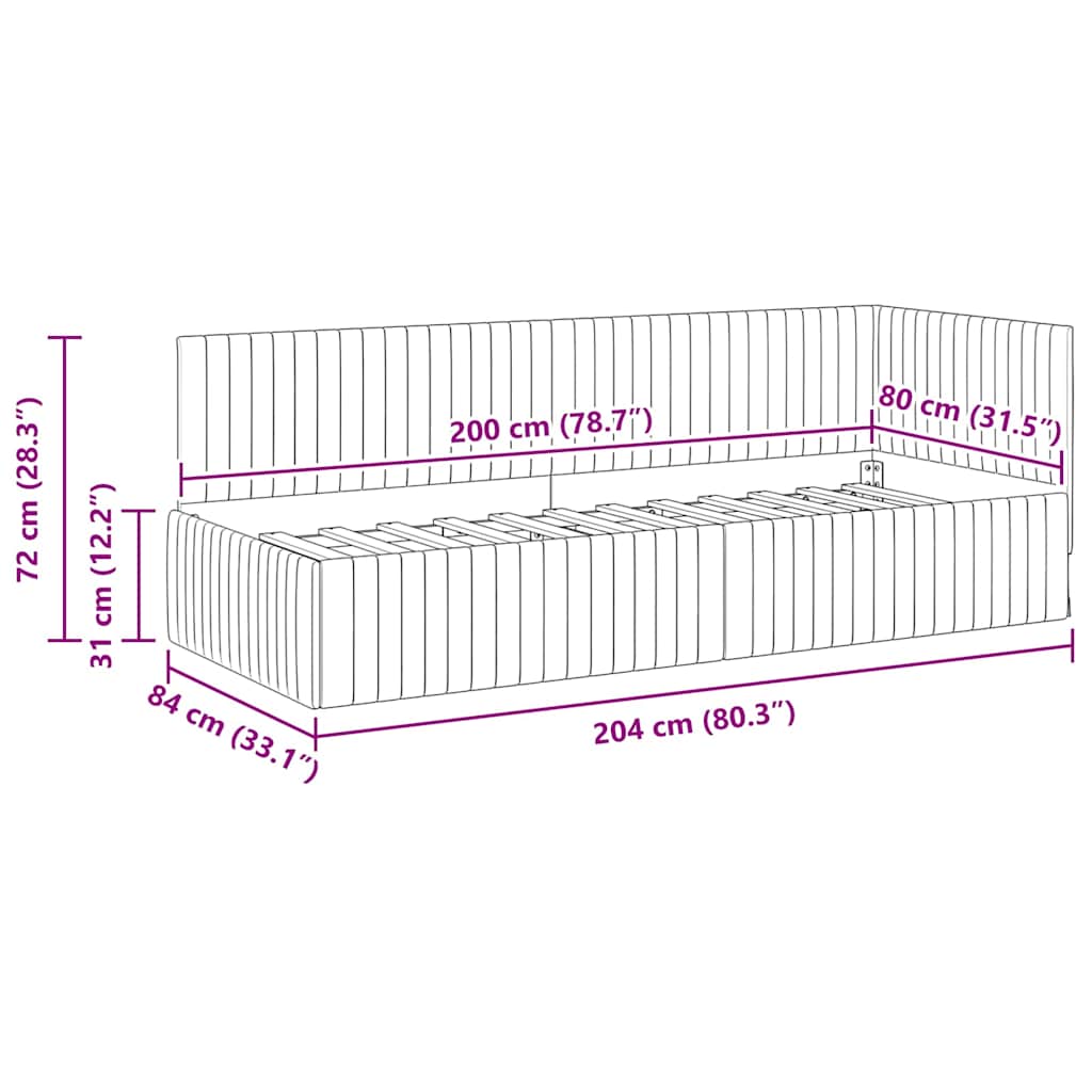Kutni okvir kreveta s uzglavljem Krema 80 cm x 200 cm Baršun