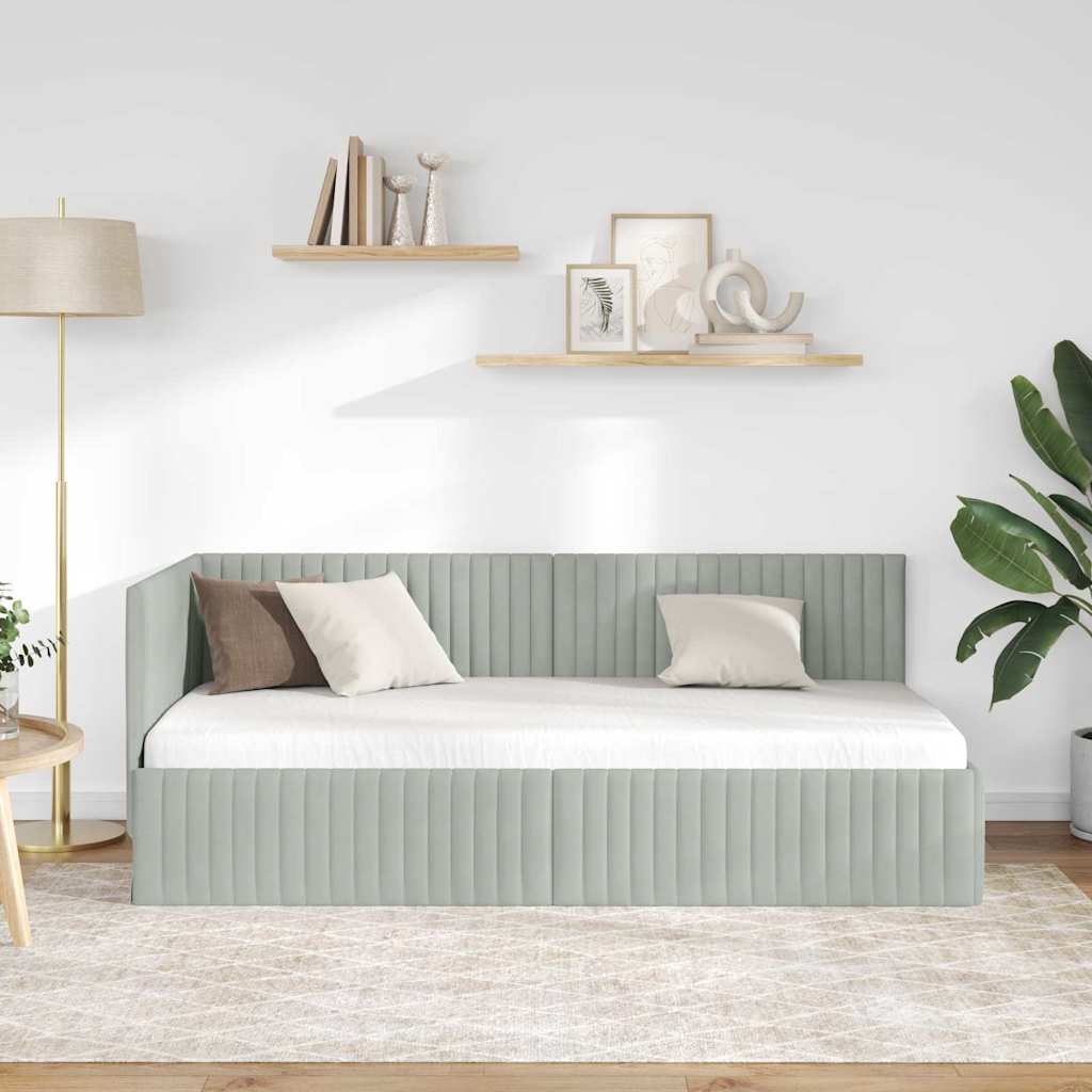 Kutni okvir kreveta Svijetlo siva 90 cm x 190 cm Baršun