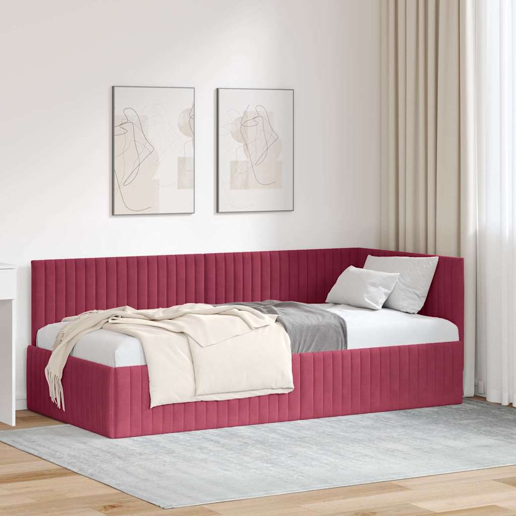 Kutni okvir kreveta Vinska crvena 90 cm x 190 cm Baršun