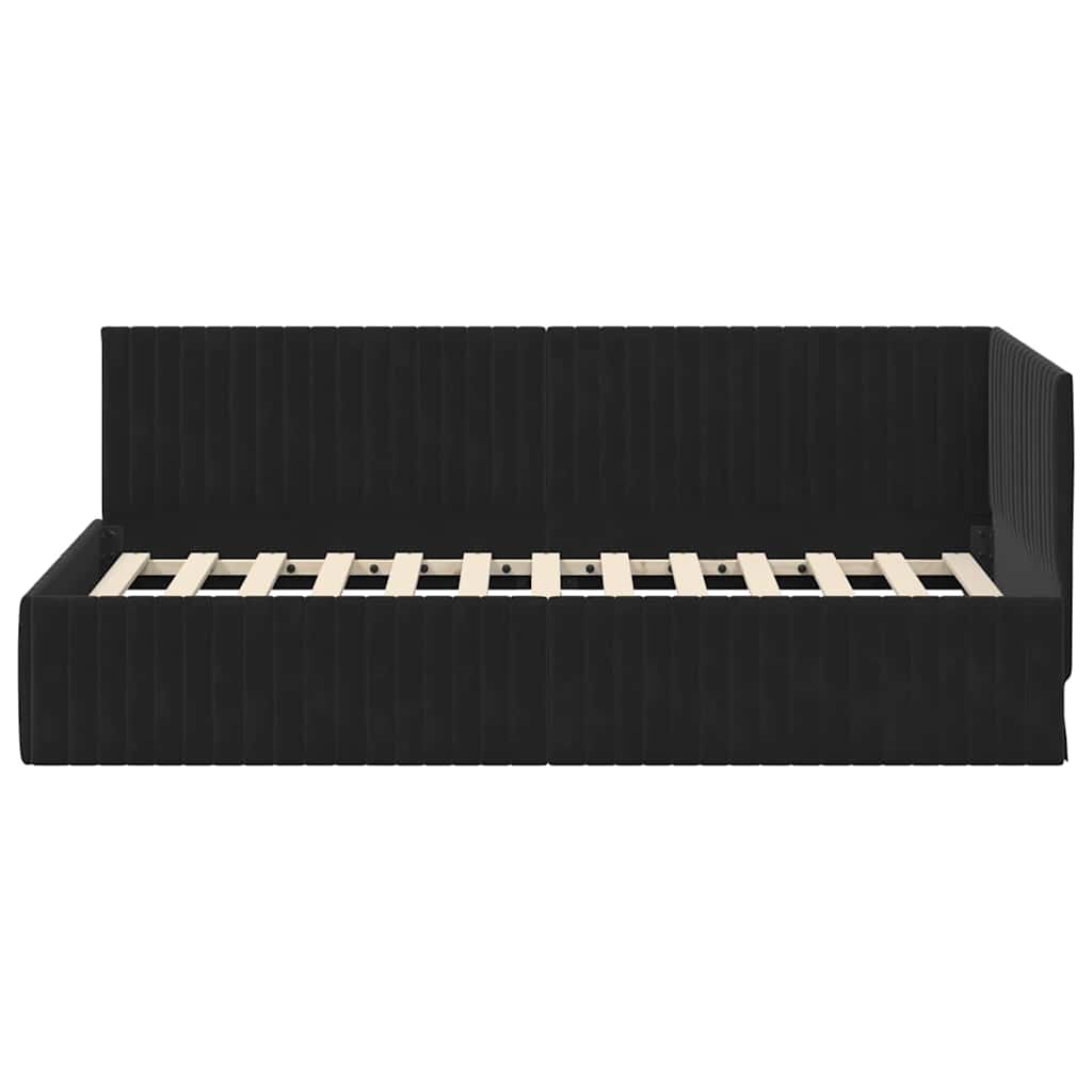 Kutni okvir kreveta s uzglavljem Crna 90 cm x 190 cm Baršun