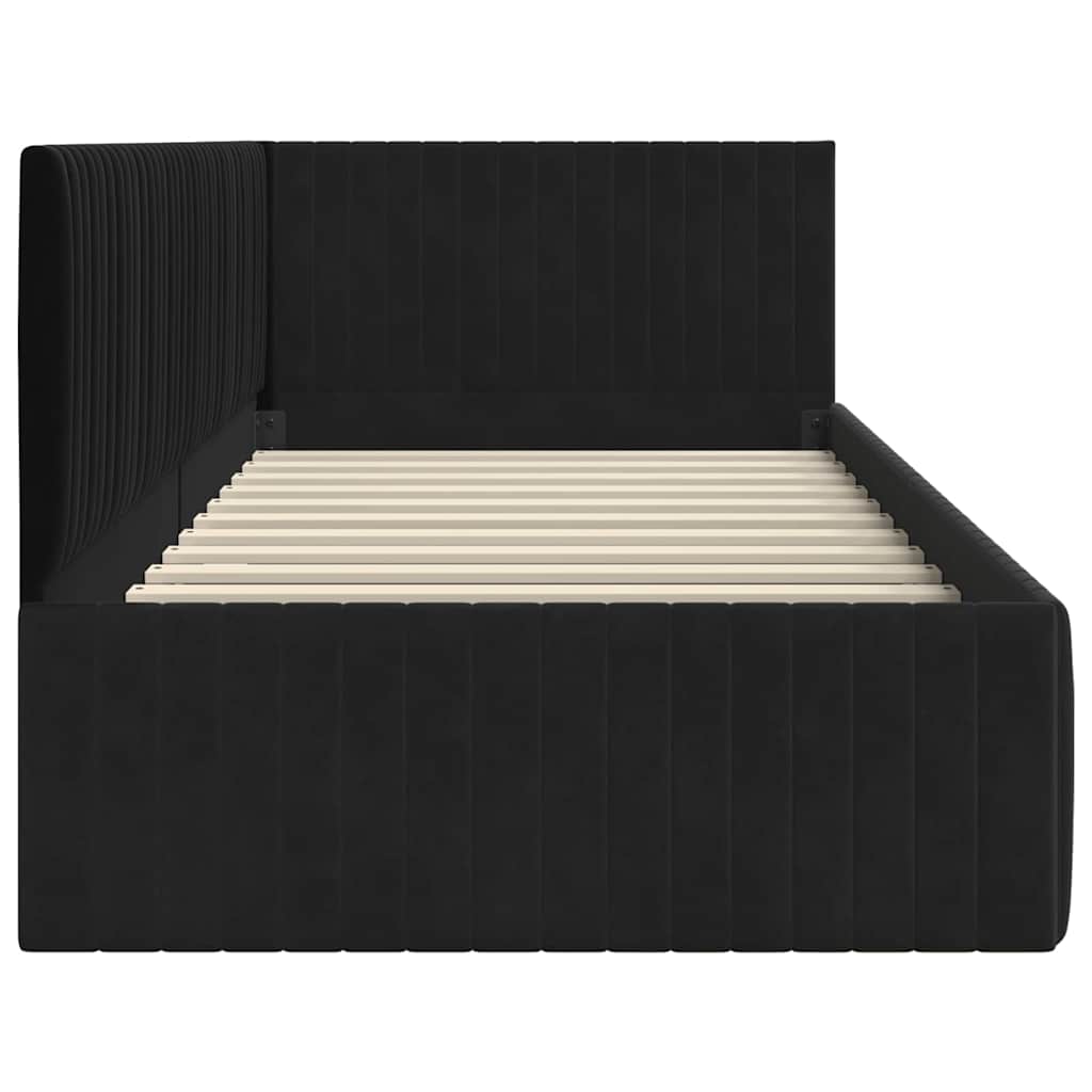 Kutni okvir kreveta s uzglavljem Crna 90 cm x 190 cm Baršun