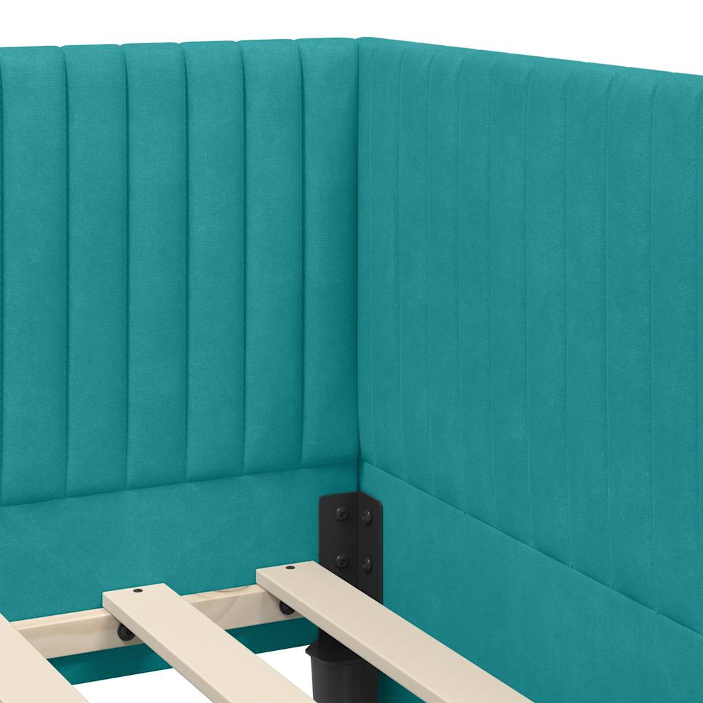 Kutni okvir kreveta s uzglavljem Tirkizna 90 cm x 190 cm Baršun
