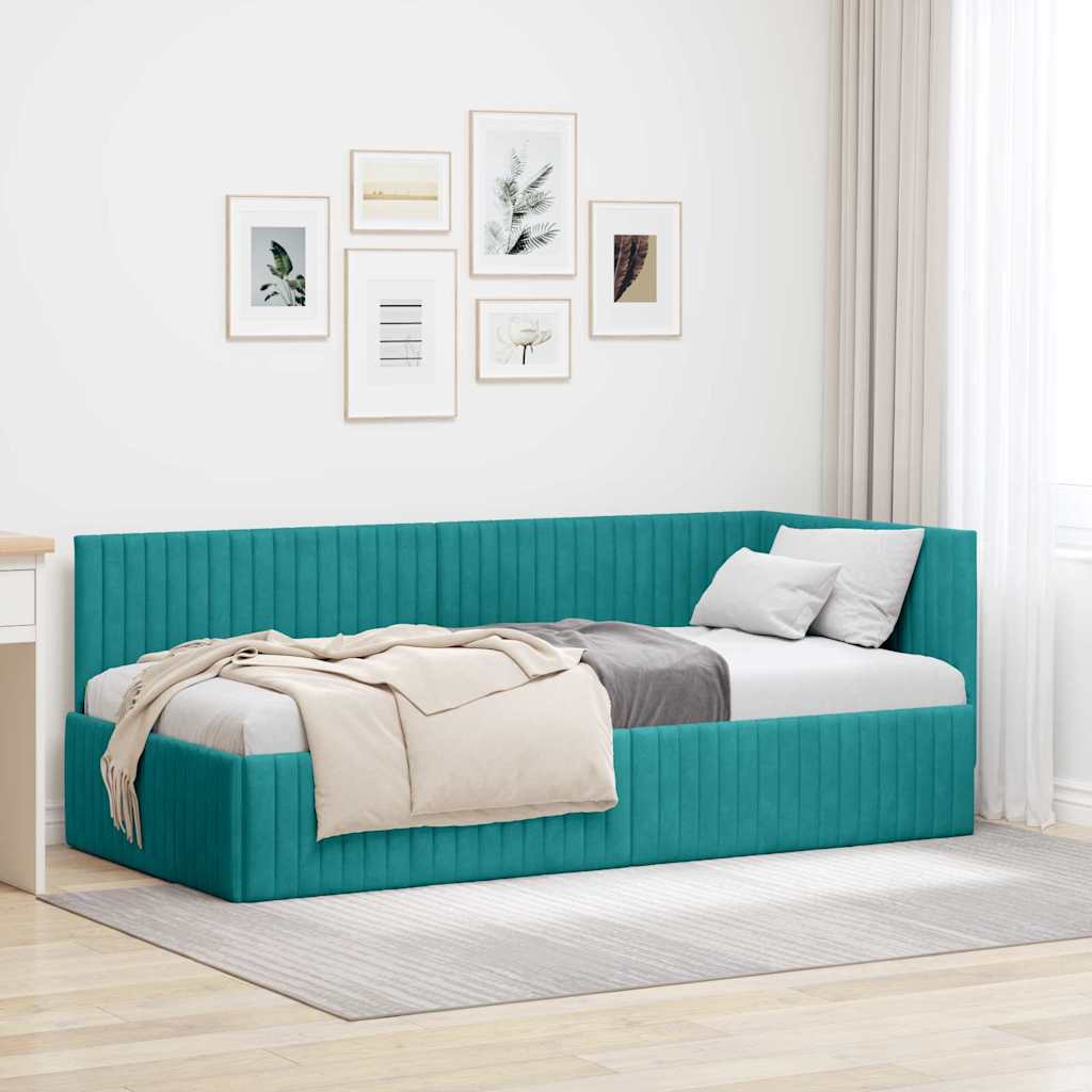 Kutni okvir kreveta s uzglavljem Tirkizna 90 cm x 190 cm Baršun