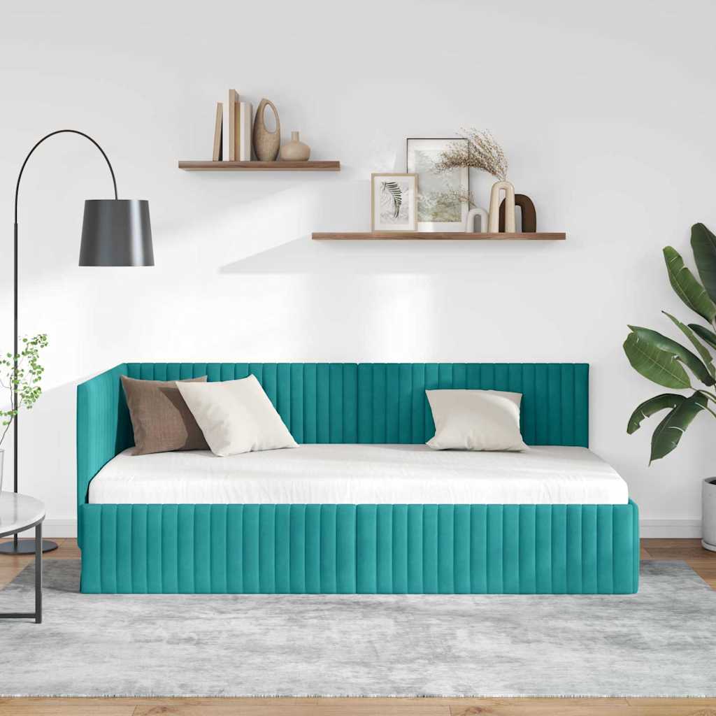 Kutni okvir kreveta s uzglavljem Tirkizna 90 cm x 190 cm Baršun