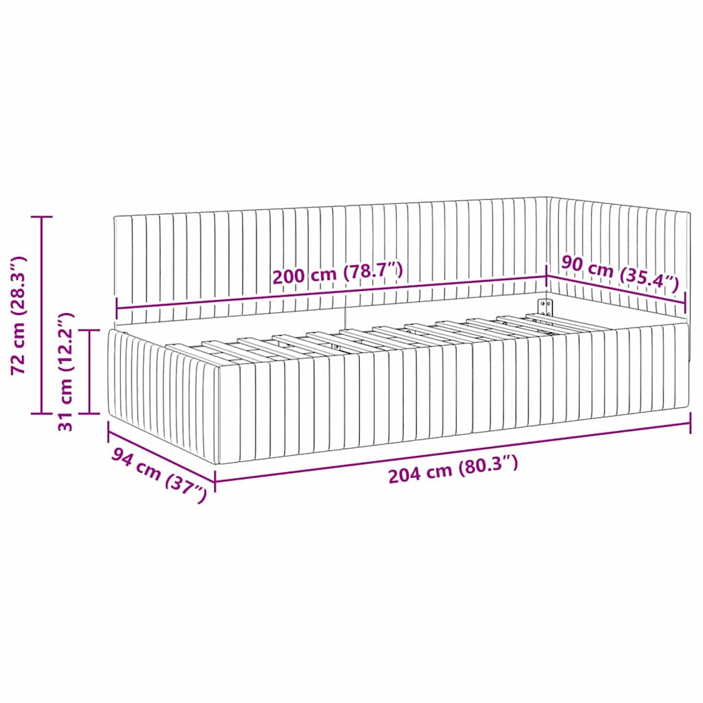 Kutni okvir kreveta s uzglavljem Plava 90 cm x 200 cm Baršun