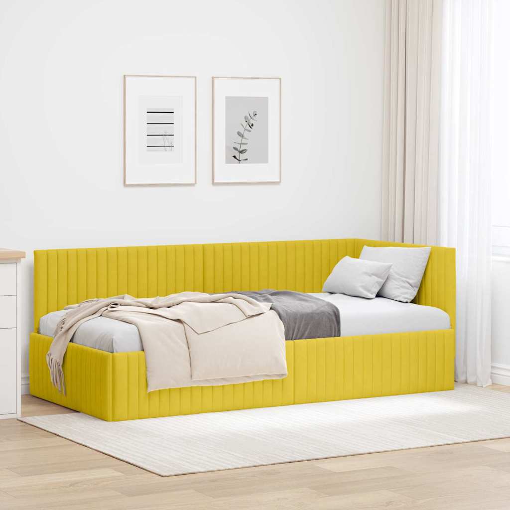Kutni okvir kreveta s uzglavljem Žuta 90 cm x 200 cm Baršun