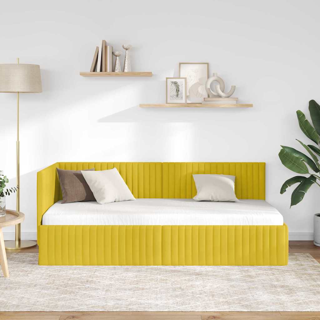 Kutni okvir kreveta s uzglavljem Žuta 90 cm x 200 cm Baršun