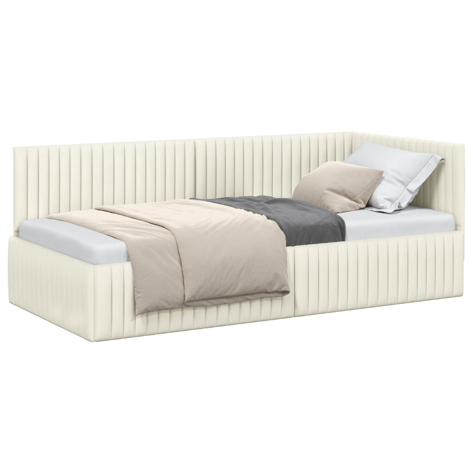Kutni okvir kreveta s uzglavljem Krema 90 cm x 200 cm Baršun