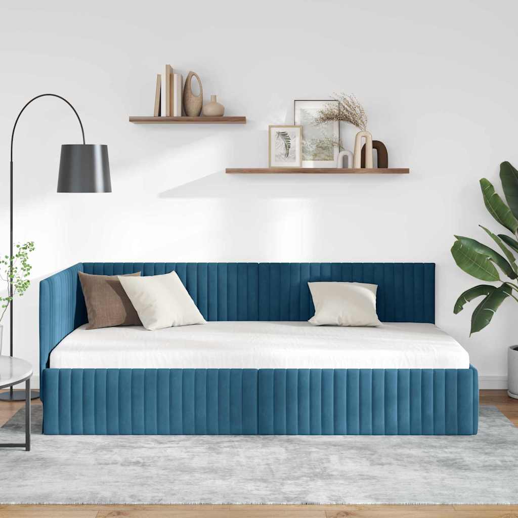 Kutni okvir kreveta s uzglavljem Plava 100 cm x 200 cm Baršun