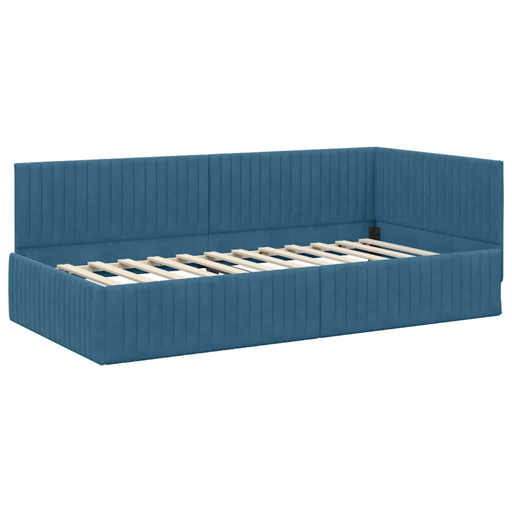 Kutni okvir kreveta s uzglavljem Plava 100 cm x 200 cm Baršun