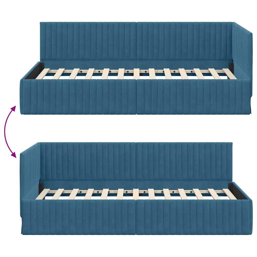 Kutni okvir kreveta s uzglavljem Plava 100 cm x 200 cm Baršun