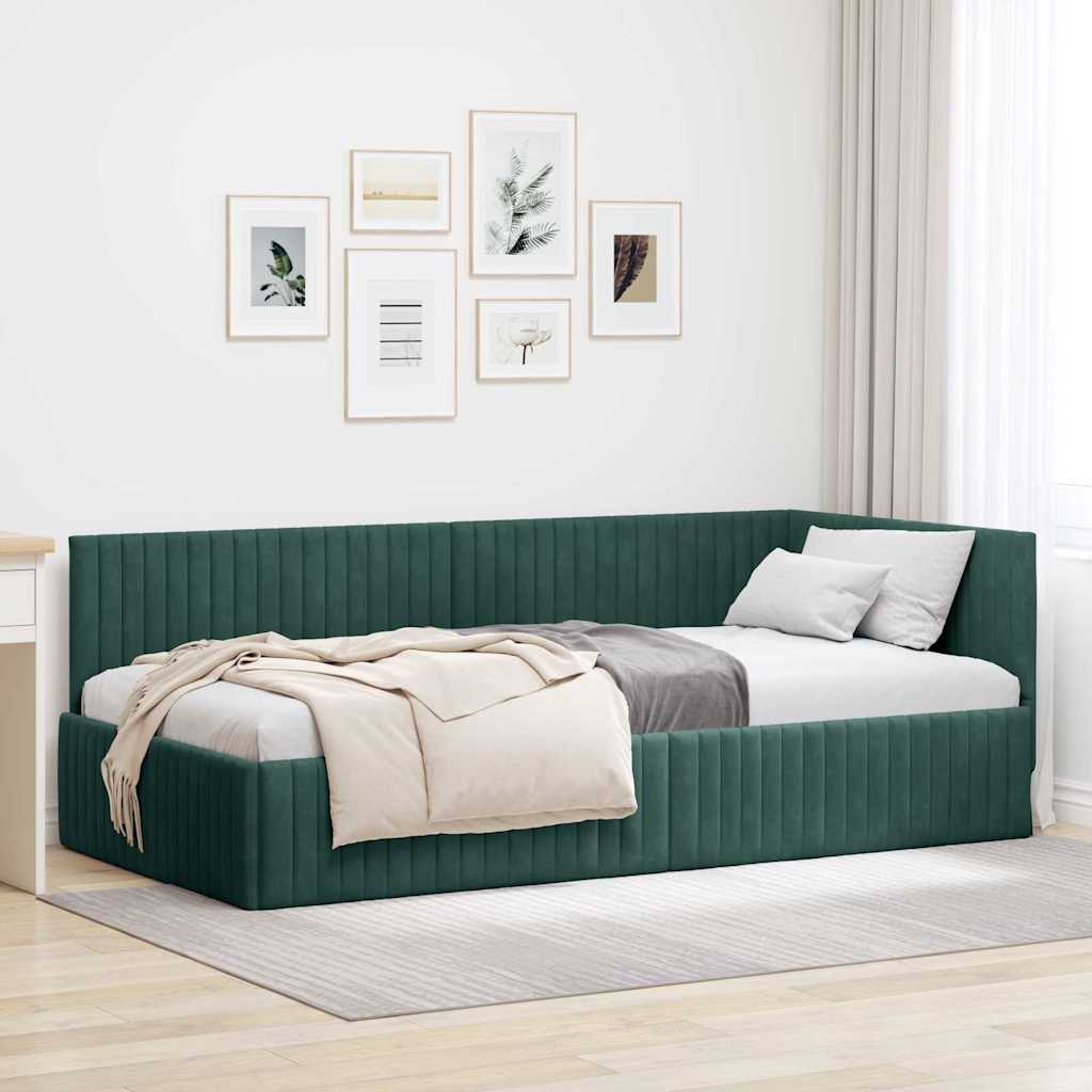 Kutni okvir kreveta Tamnozelena 100 cm x 200 cm Baršun