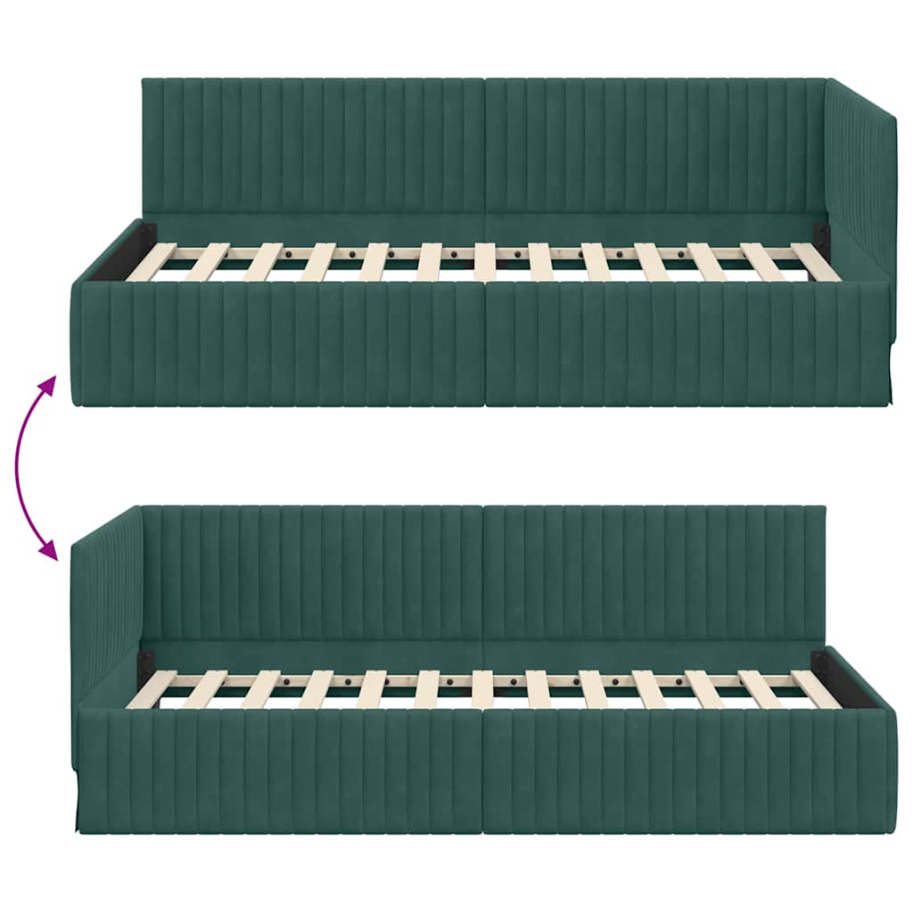 Kutni okvir kreveta Tamnozelena 100 cm x 200 cm Baršun