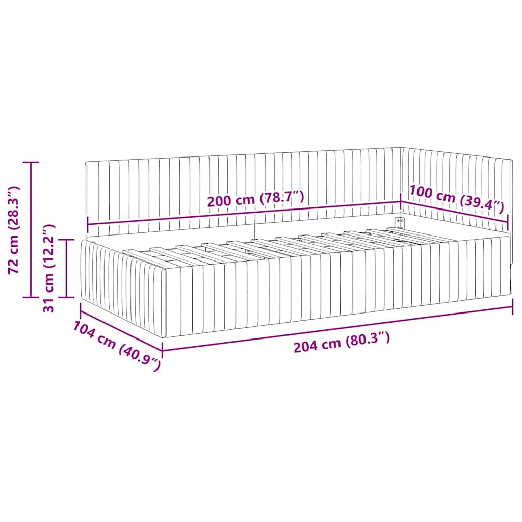 Kutni okvir kreveta s uzglavljem Crna 100 cm x 200 cm Baršun