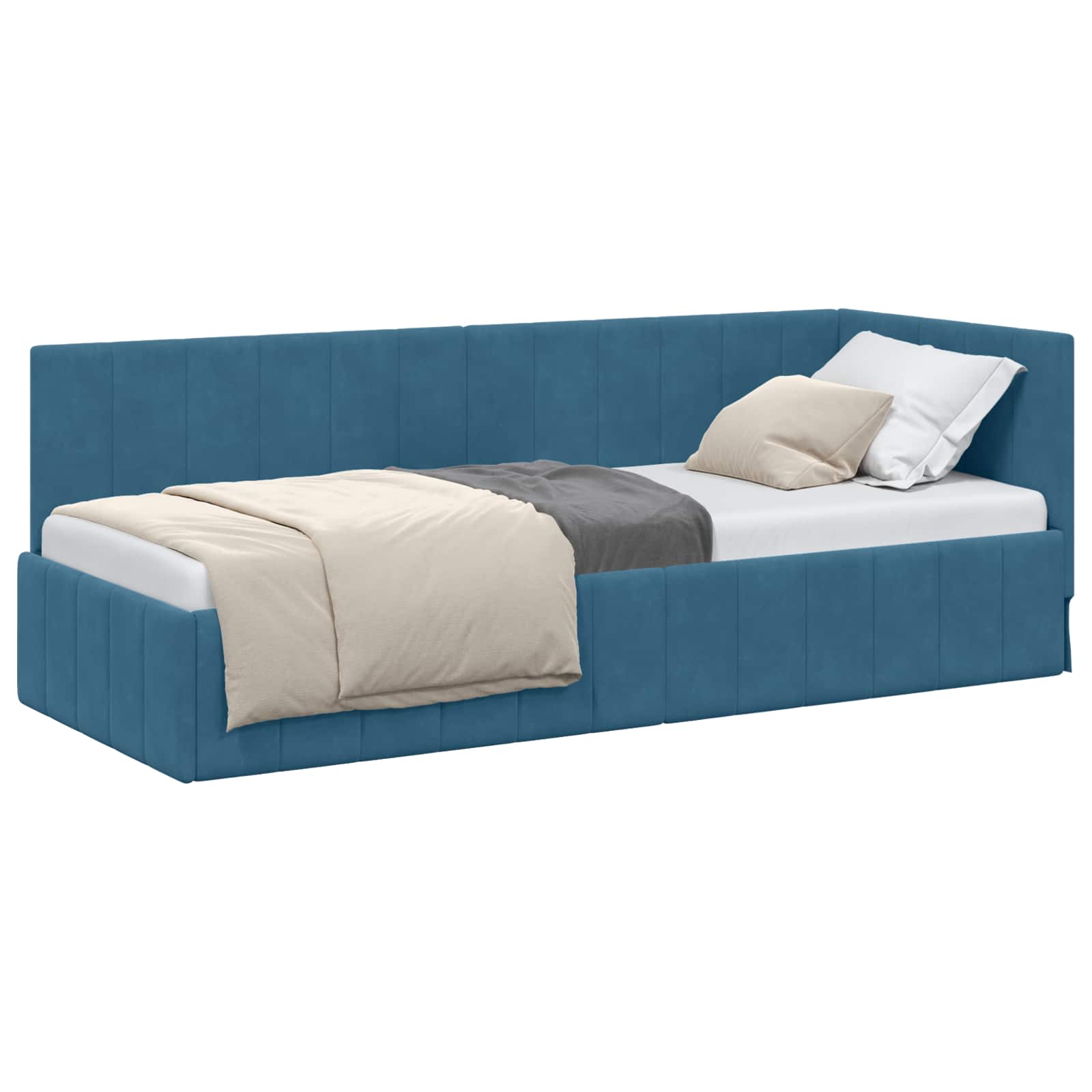 Kutni okvir kreveta s uzglavljem Plava 80 cm x 200 cm Baršun