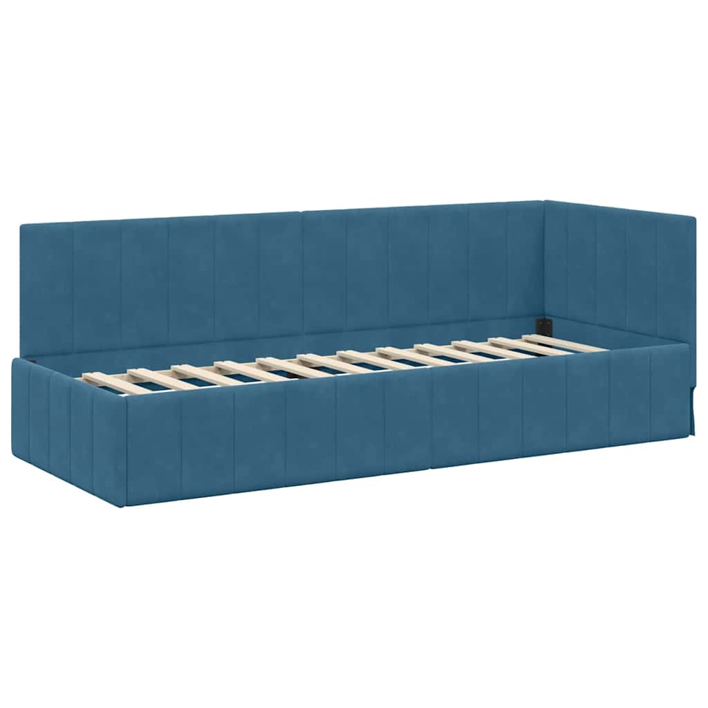 Kutni okvir kreveta s uzglavljem Plava 80 cm x 200 cm Baršun