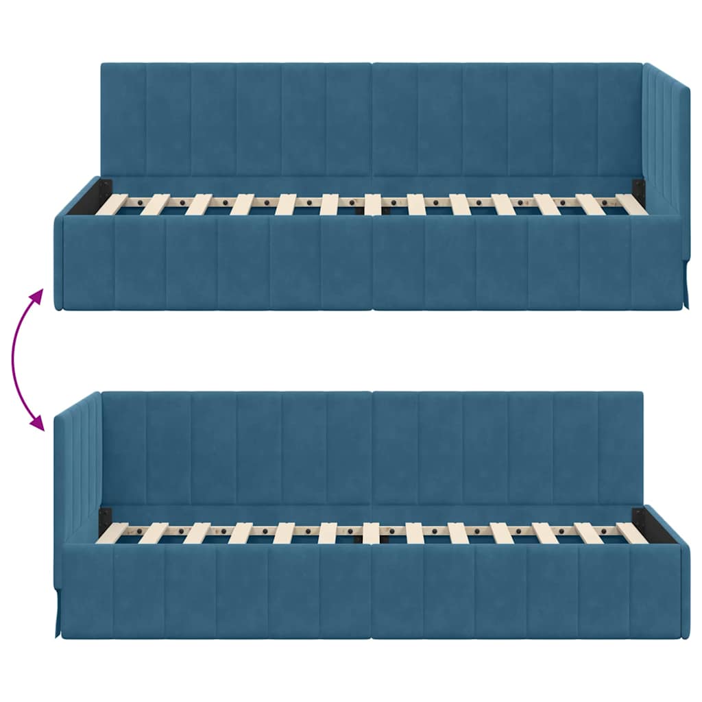 Kutni okvir kreveta s uzglavljem Plava 80 cm x 200 cm Baršun