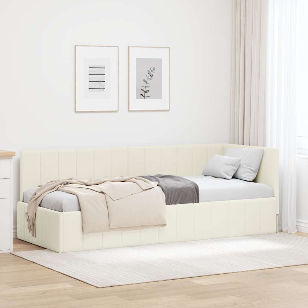 Kutni okvir kreveta s uzglavljem Krema 80 cm x 200 cm Baršun