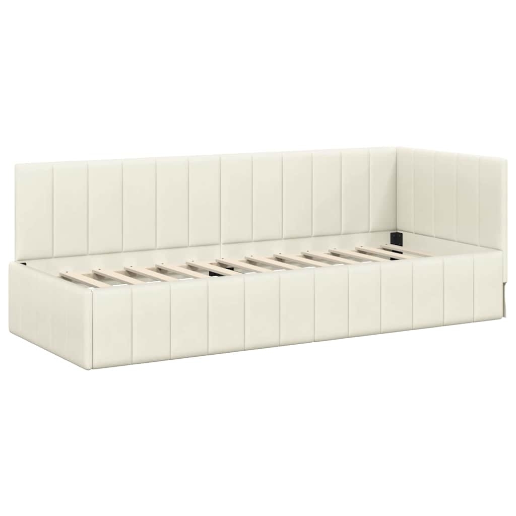Kutni okvir kreveta s uzglavljem Krema 80 cm x 200 cm Baršun