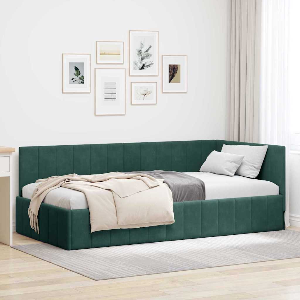 Kutni okvir kreveta Tamnozelena 90 cm x 190 cm Baršun