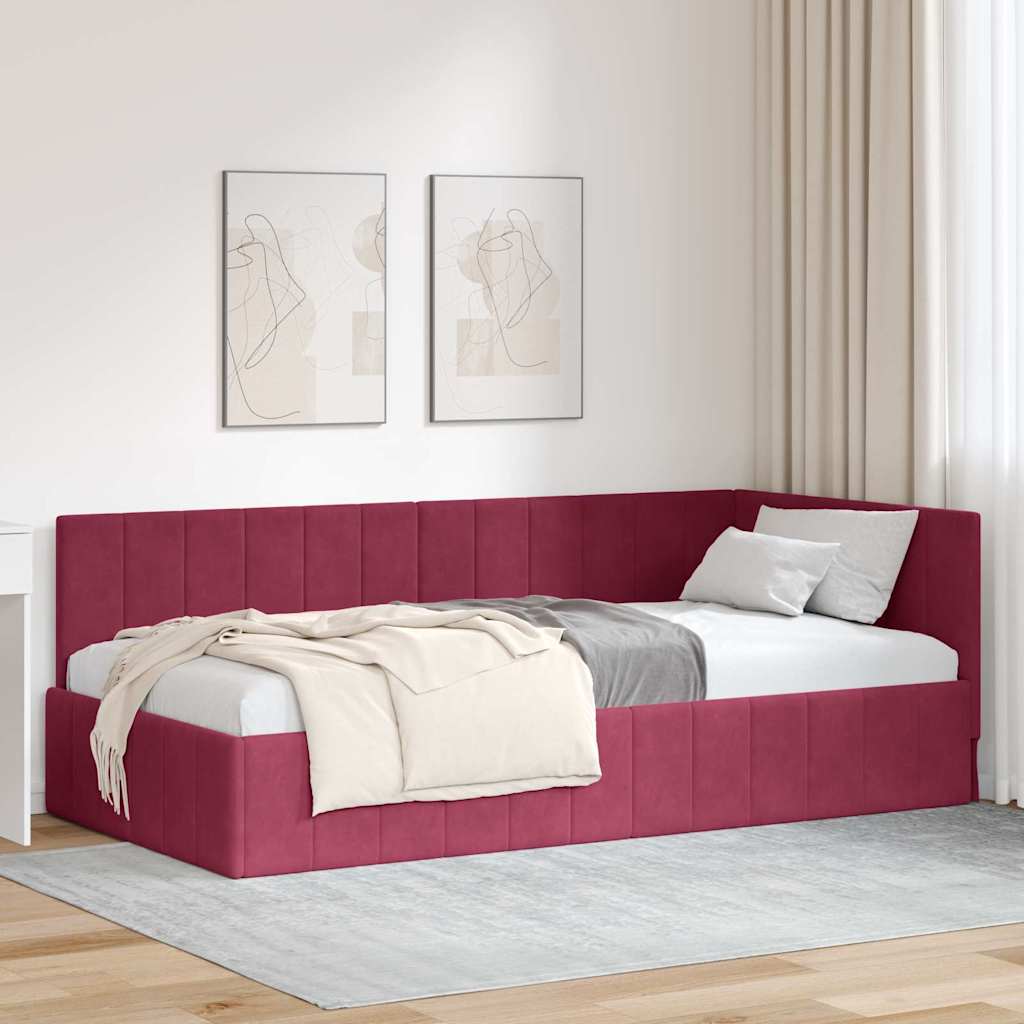Kutni okvir kreveta Vinska crvena 90 cm x 190 cm Baršun