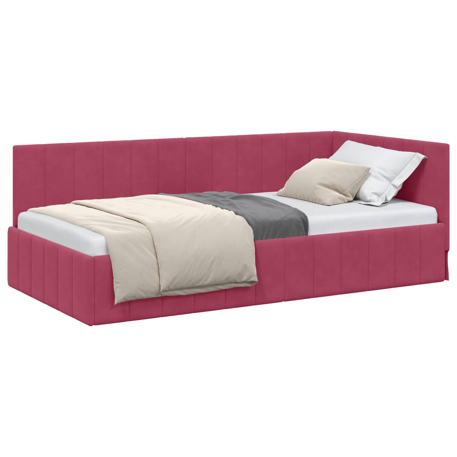 Kutni okvir kreveta Vinska crvena 90 cm x 190 cm Baršun