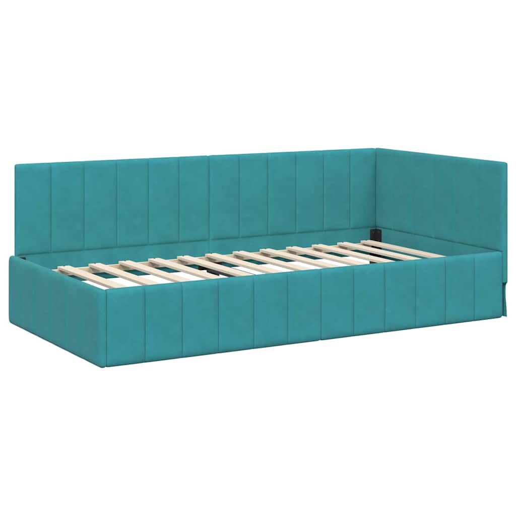 Kutni okvir kreveta s uzglavljem Tirkizna 90 cm x 190 cm Baršun