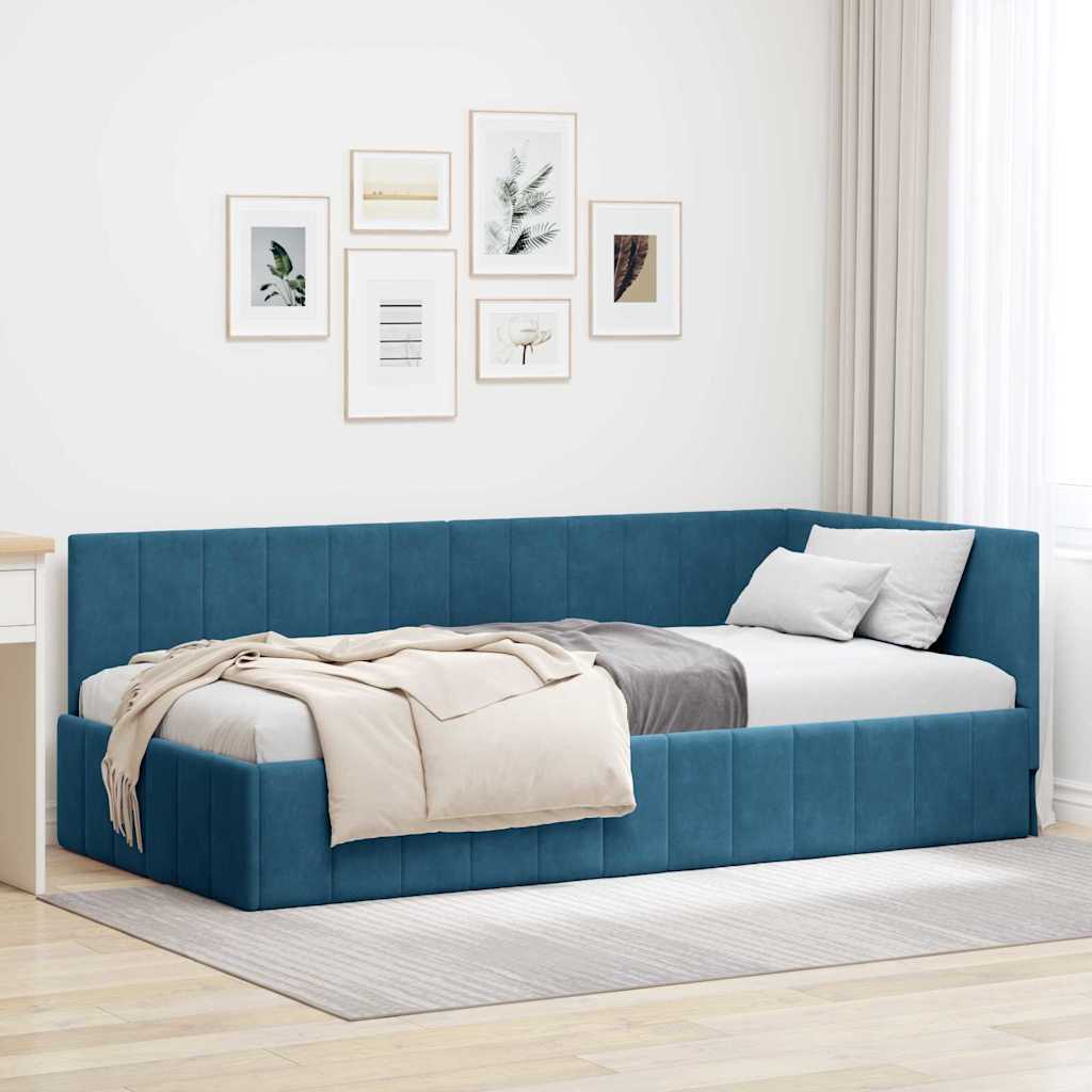 Kutni okvir kreveta s uzglavljem Plava 90 cm x 200 cm Baršun