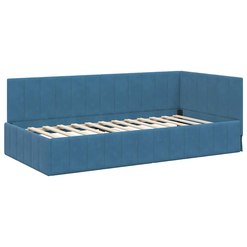 Kutni okvir kreveta s uzglavljem Plava 90 cm x 200 cm Baršun