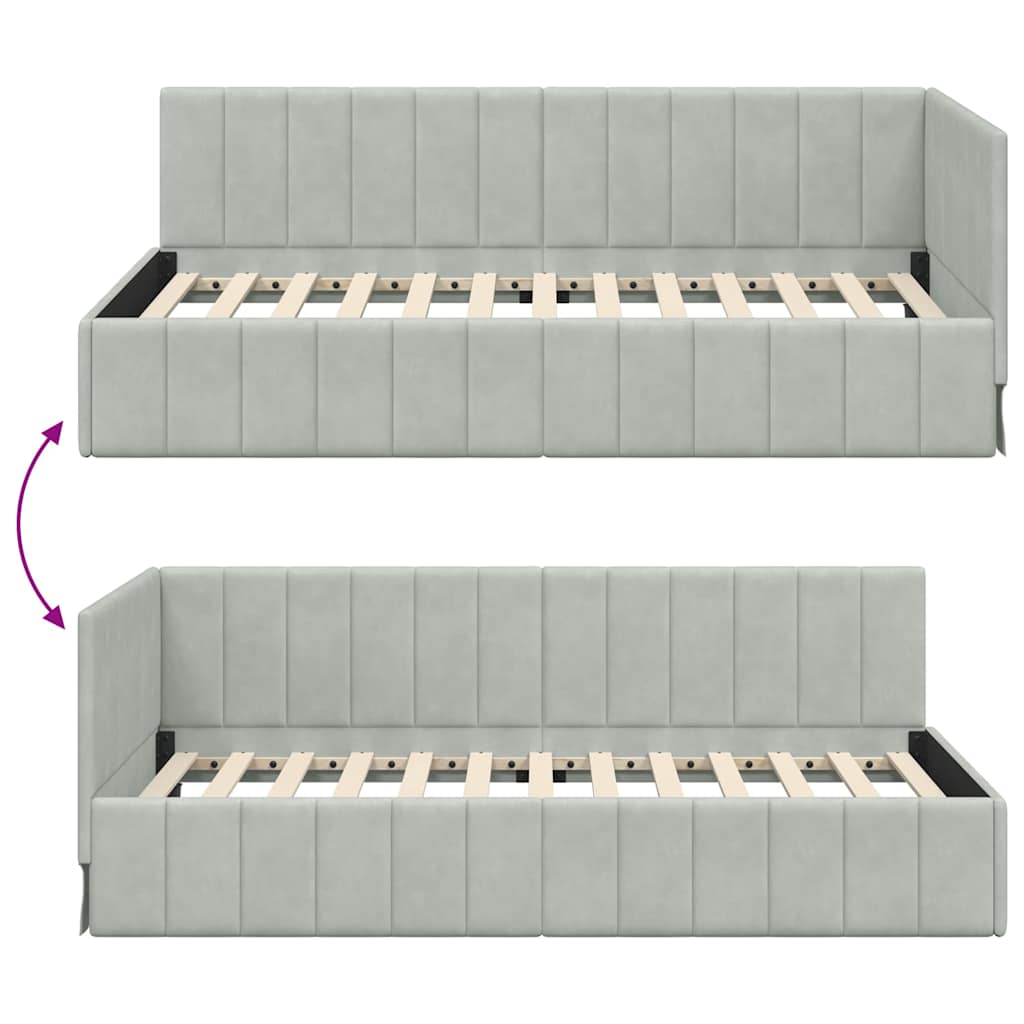 Kutni okvir kreveta Svijetlo siva 90 cm x 200 cm Baršun