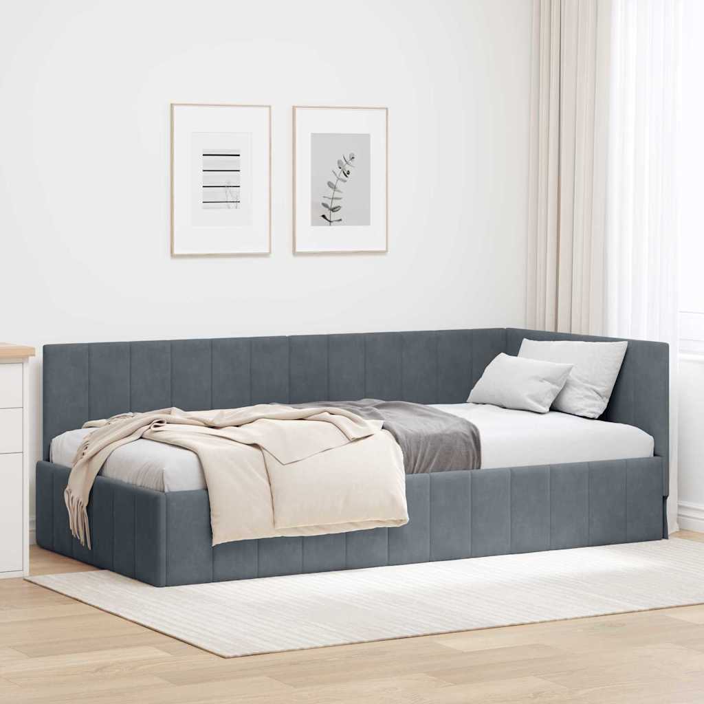 Kutni okvir kreveta Tamno siva 90 cm x 200 cm Baršun