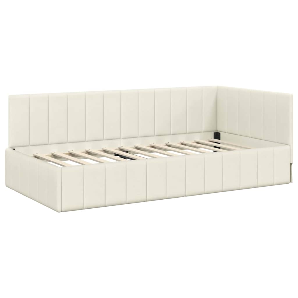 Kutni okvir kreveta s uzglavljem Krema 90 cm x 200 cm Baršun