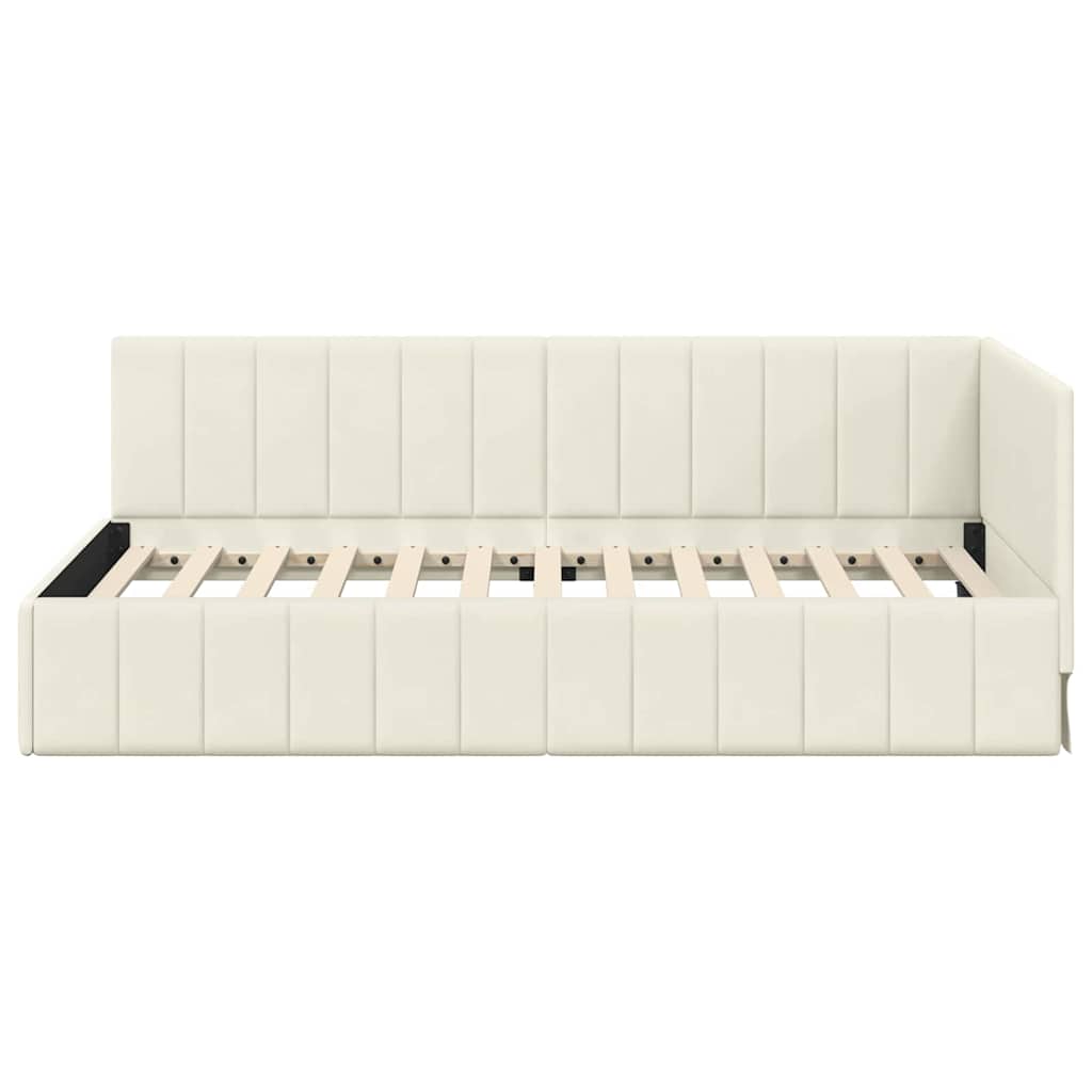 Kutni okvir kreveta s uzglavljem Krema 90 cm x 200 cm Baršun