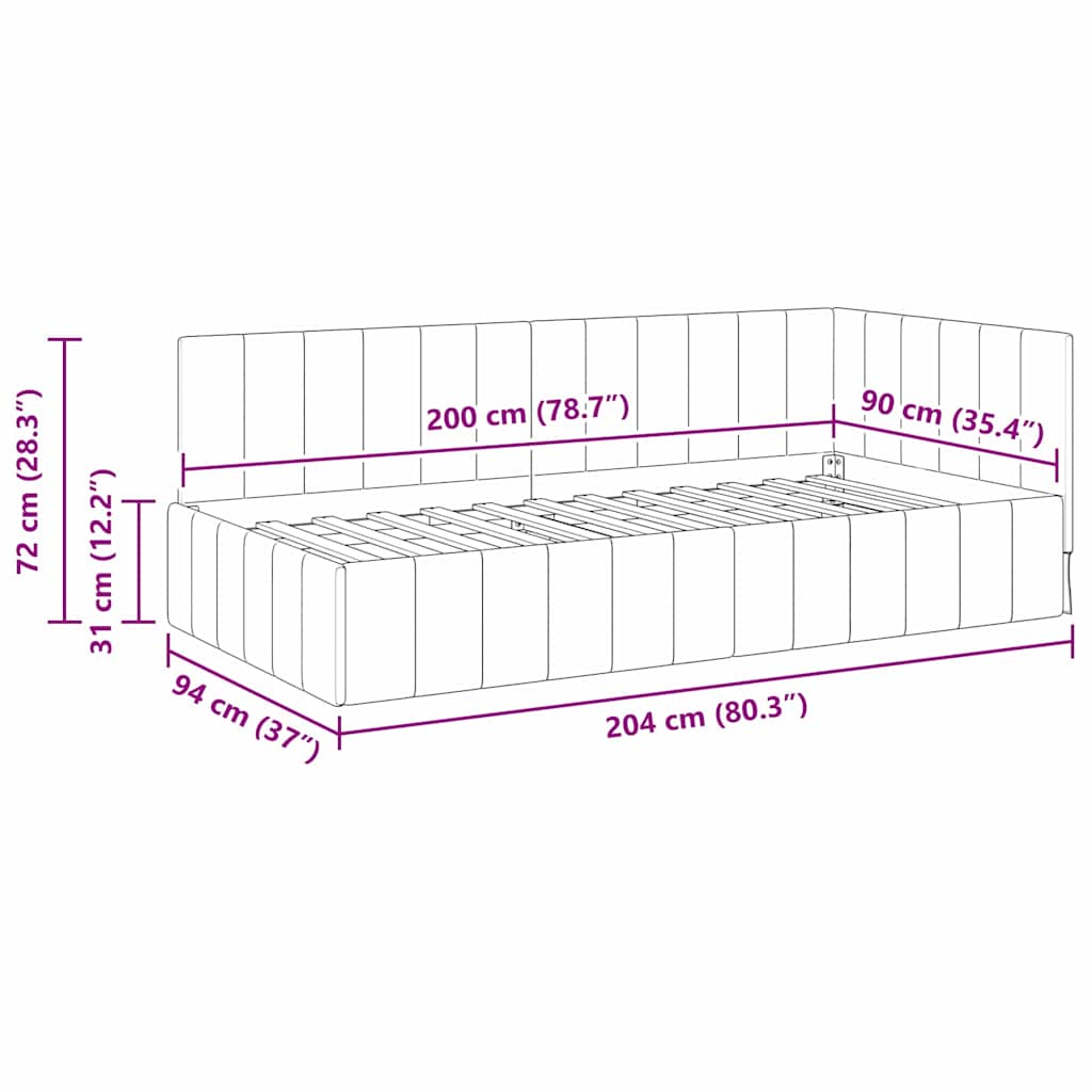 Kutni okvir kreveta s uzglavljem Krema 90 cm x 200 cm Baršun