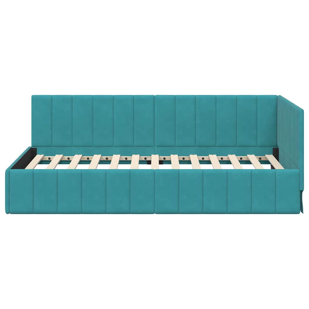Kutni okvir kreveta s uzglavljem Tirkizna 90 cm x 200 cm Baršun