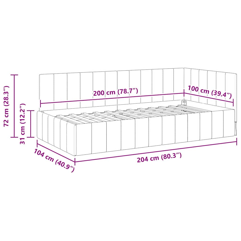 Kutni okvir kreveta Tamno siva 100 cm x 200 cm Baršun