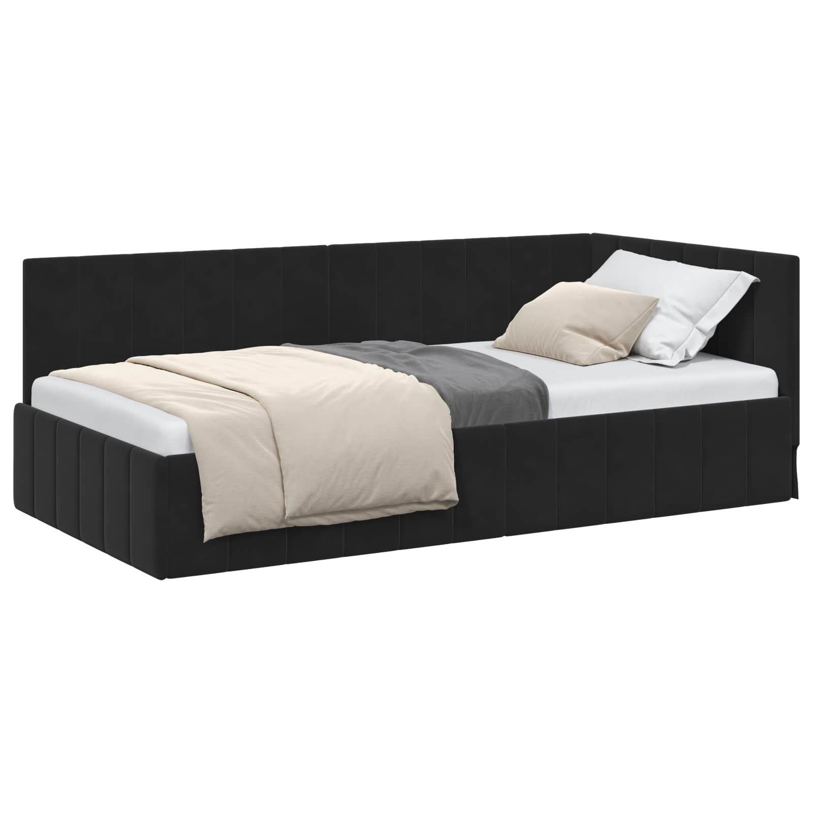 Kutni okvir kreveta s uzglavljem Crna 100 cm x 200 cm Baršun