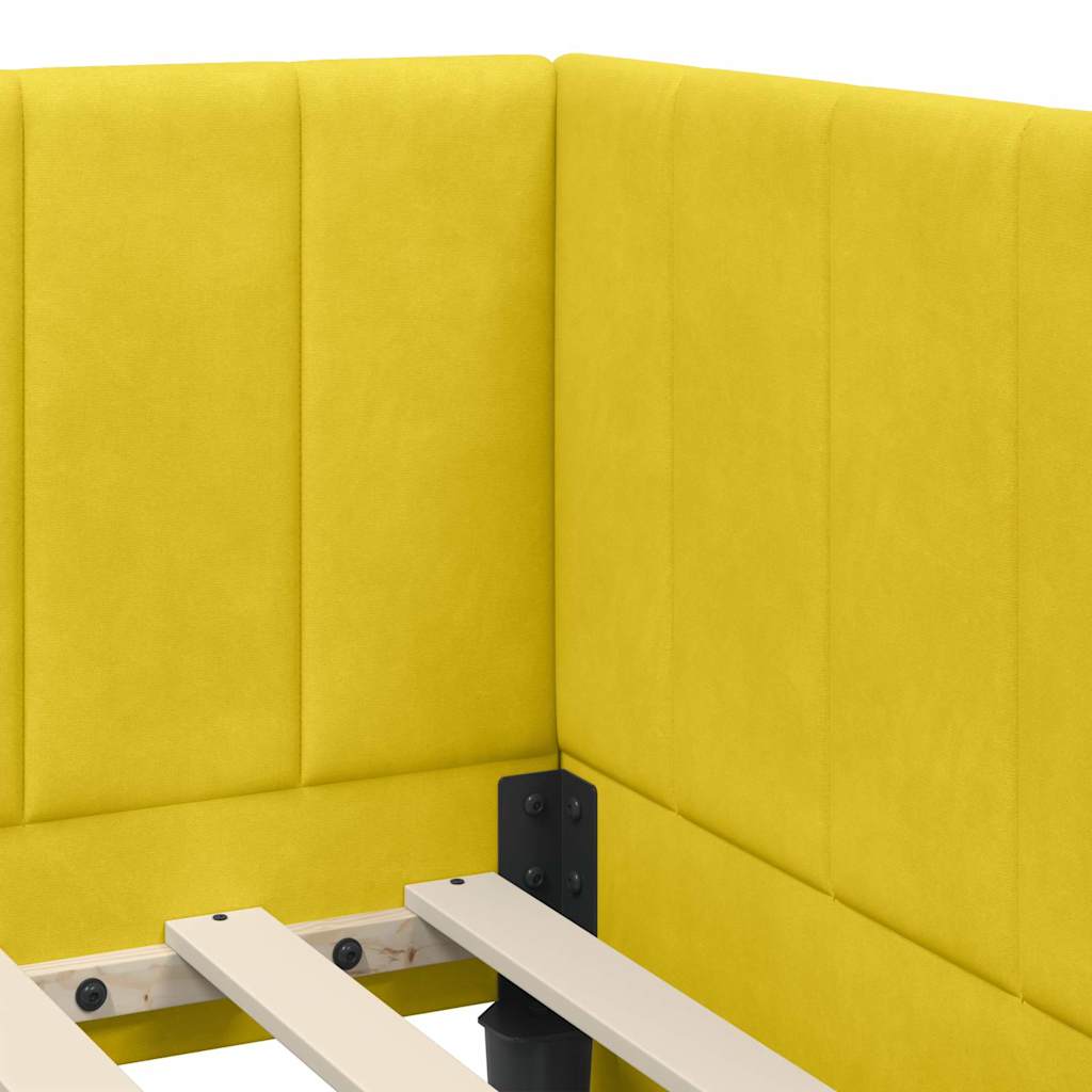 Kutni okvir kreveta s uzglavljem Žuta 100 cm x 200 cm Baršun
