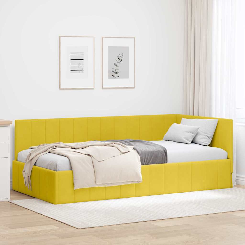 Kutni okvir kreveta s uzglavljem Žuta 100 cm x 200 cm Baršun