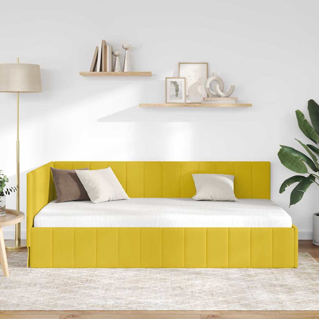 Kutni okvir kreveta s uzglavljem Žuta 100 cm x 200 cm Baršun