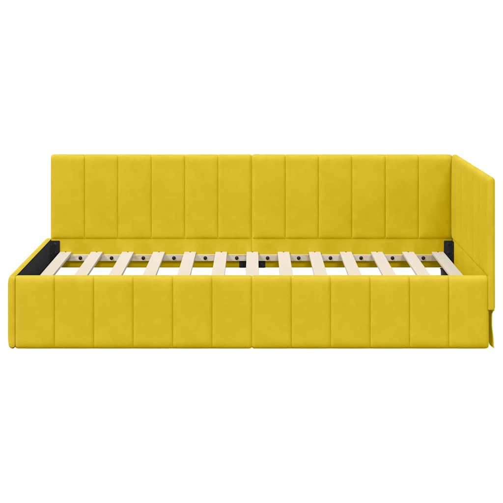 Kutni okvir kreveta s uzglavljem Žuta 100 cm x 200 cm Baršun