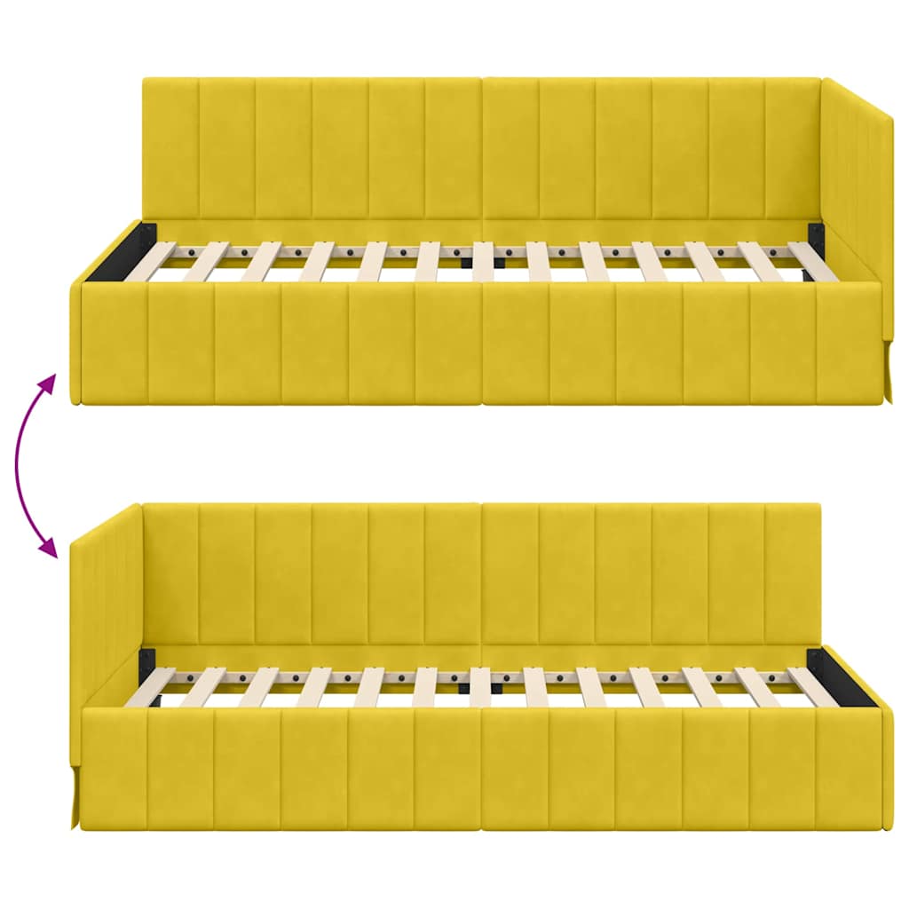 Kutni okvir kreveta s uzglavljem Žuta 100 cm x 200 cm Baršun