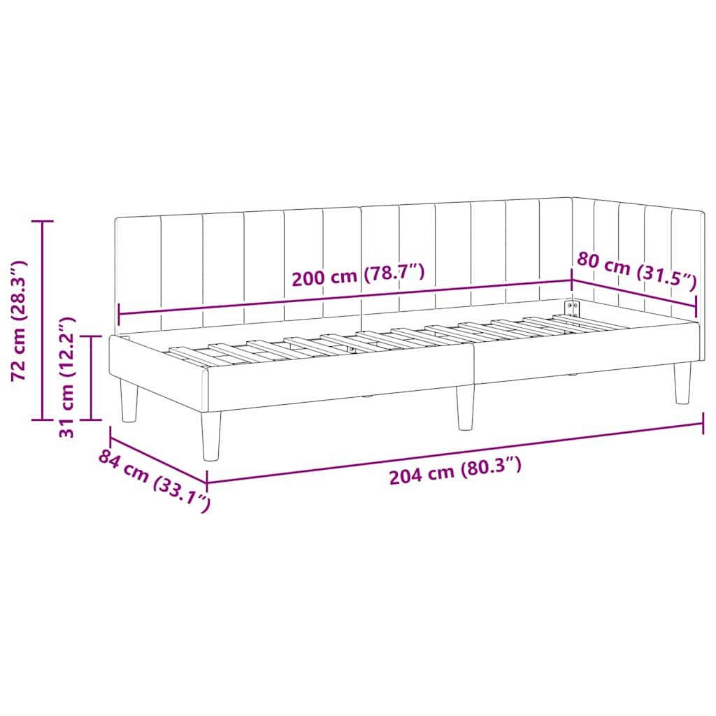 Kutni okvir kreveta s uzglavljem Krema 80 cm x 200 cm Baršun