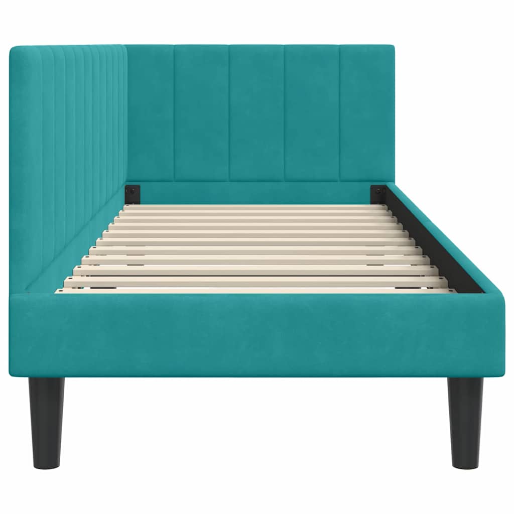 Kutni okvir kreveta s uzglavljem Tirkizna 80 cm x 200 cm Baršun