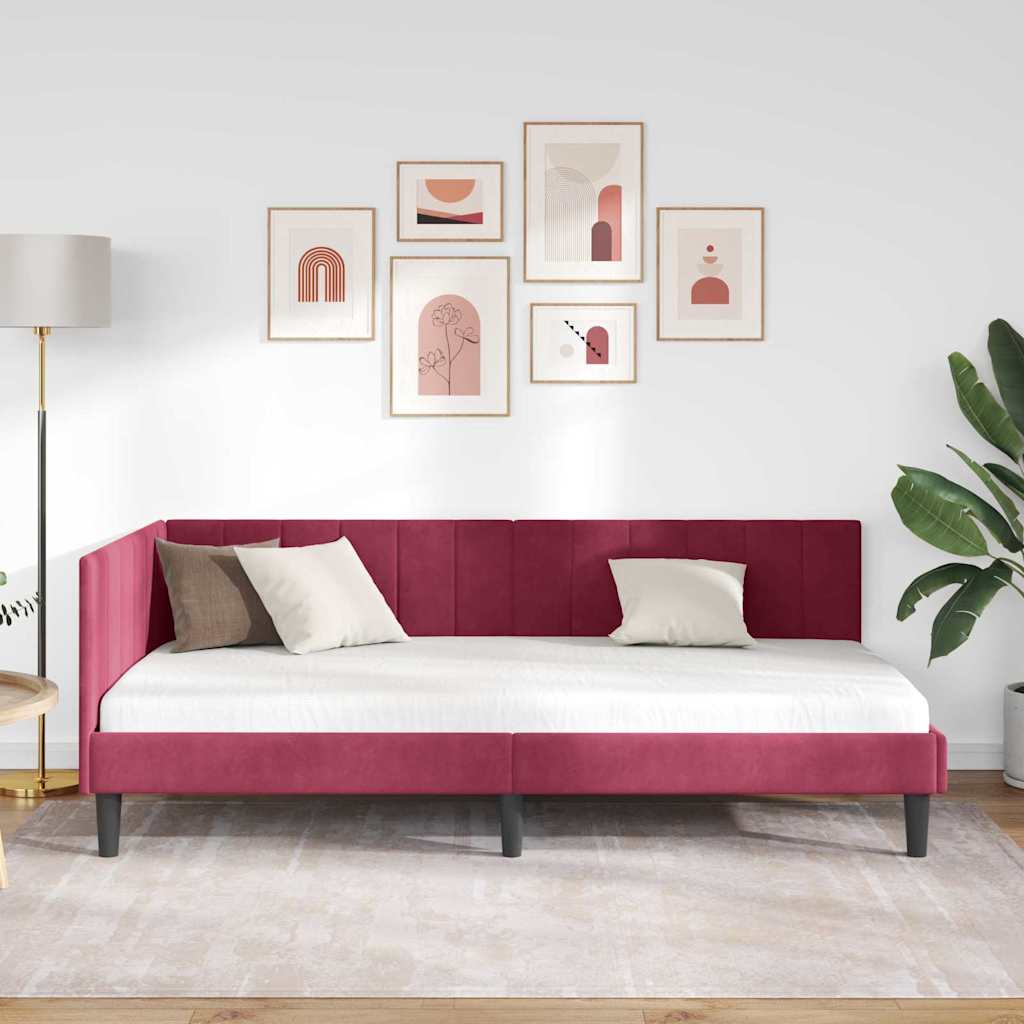 Kutni okvir kreveta Vinska crvena 90 cm x 190 cm Baršun