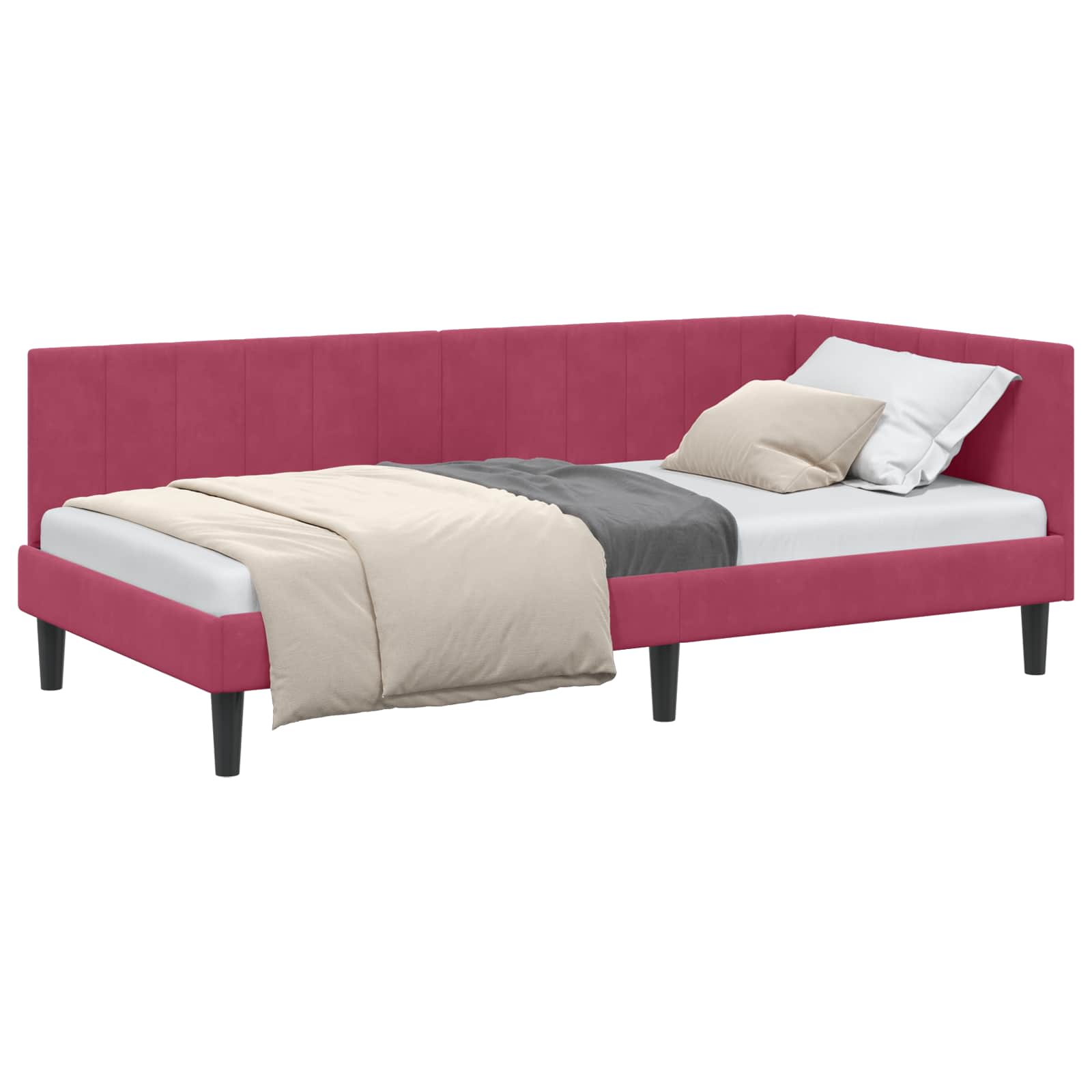Kutni okvir kreveta Vinska crvena 90 cm x 190 cm Baršun