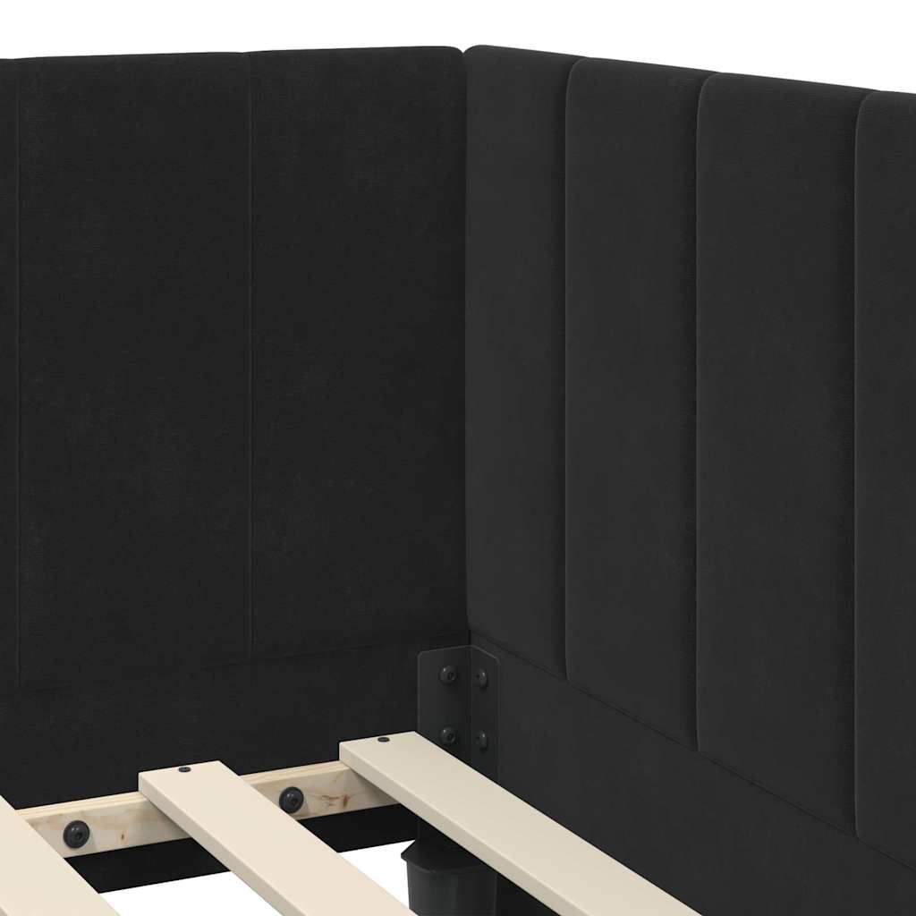 Kutni okvir kreveta s uzglavljem Crna 90 cm x 190 cm Baršun