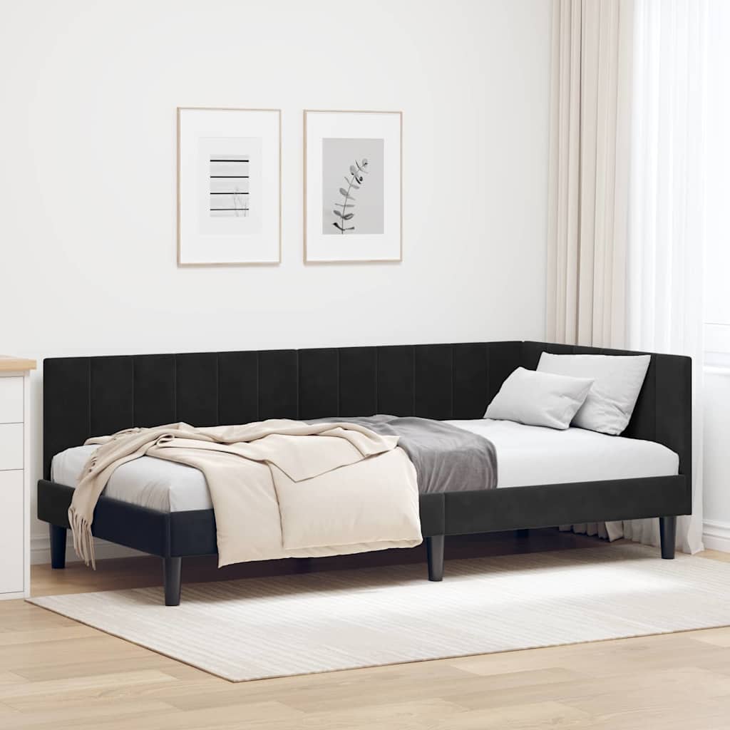Kutni okvir kreveta s uzglavljem Crna 90 cm x 190 cm Baršun